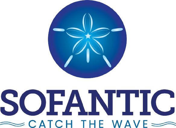 A blue and white logo for oceanic.